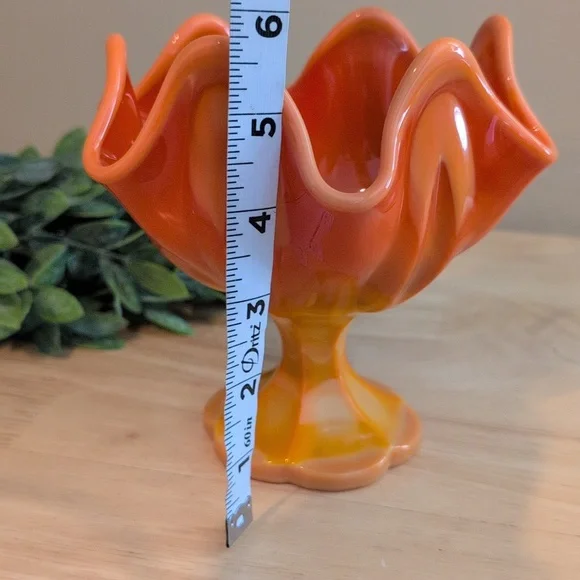 L.E. Smith Vintage Bittersweet Orange Swag Glass Compote